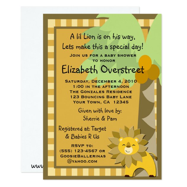 Baby Lion Jungle King Shower Zoo Safari Custom Invitation