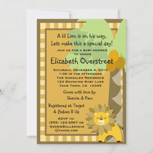 Baby Lion Jungle King Shower Zoo Safari Custom Custom Announcement