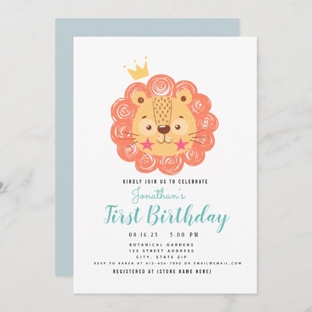 BABY LION King of the 1st Birthday Announcement (Front/Back)