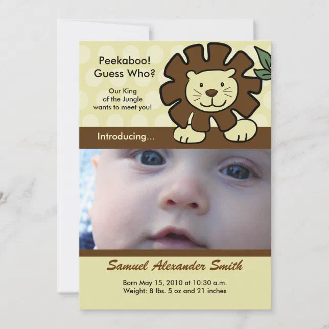 BABY LION King of the Jungle Birth Announcement Zazzle