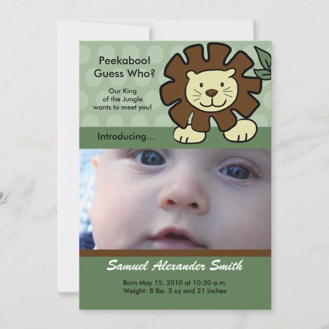 BABY LION King of the Jungle Birth Announcement (Front)