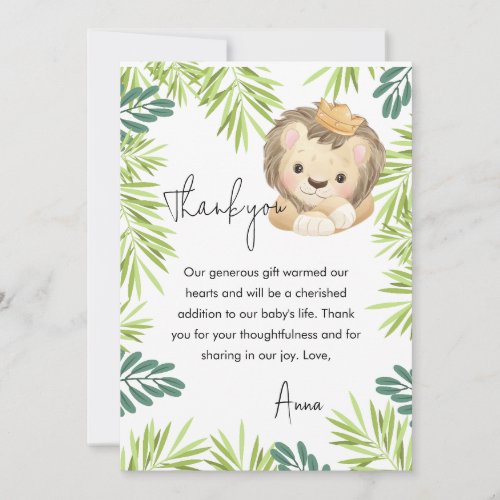 baby lion king safari animals  thank you card