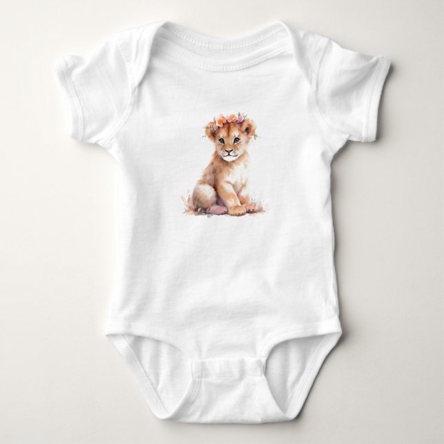 Baby Lion Lioness Cub with Flowers  Baby Bodysuit (Front)
