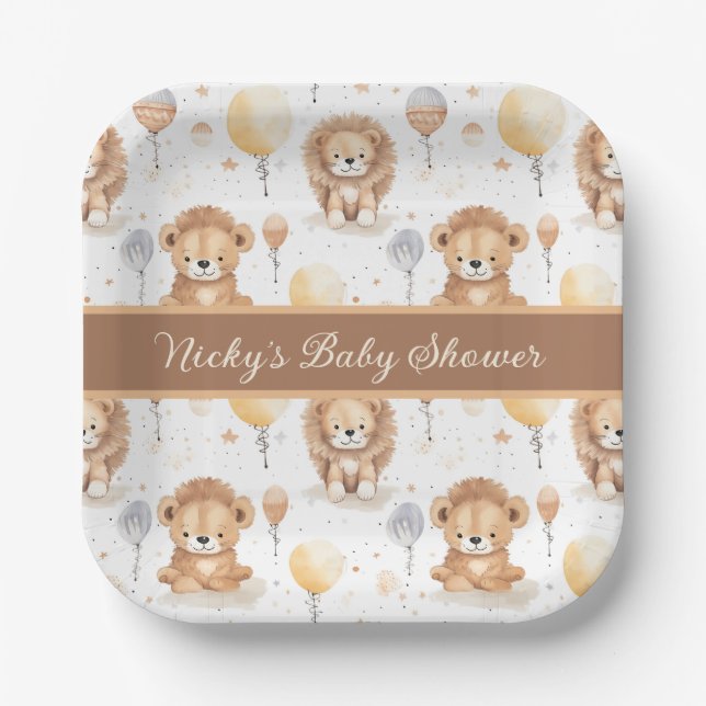 Baby Lion Personalized Baby Shower Paper Plates (Front)