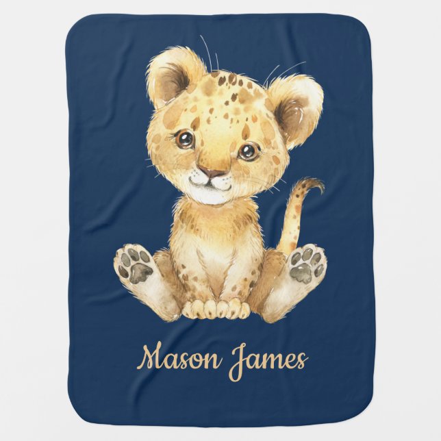 Baby Lion Personalized Name Baby Blanket (Front)