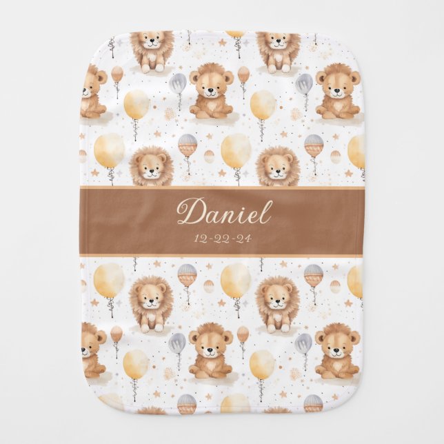 Baby Lion Personalized Psalm Scripture Nursery Burp Cloth (Front)