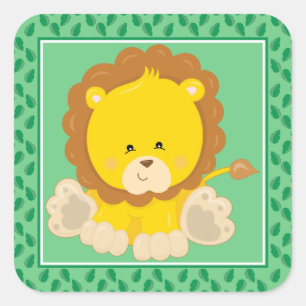 Baby Lion Safari Animals Party Square Sticker