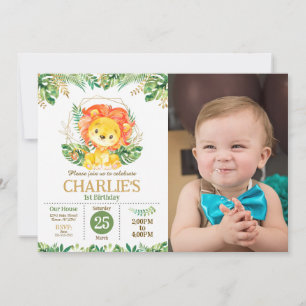 Baby Lion Safari Jungle Party 1st Birthday  Invitation