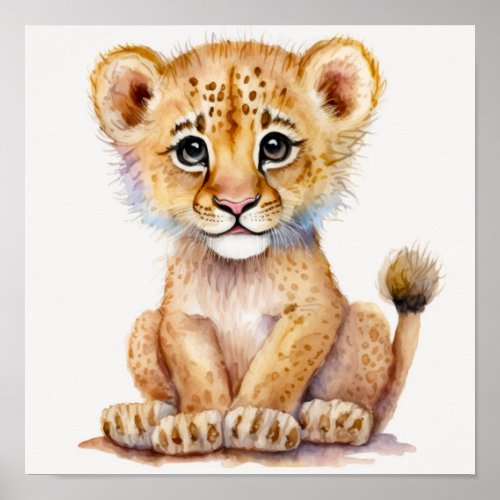 Baby Lion wall art watercolor nursery print decor