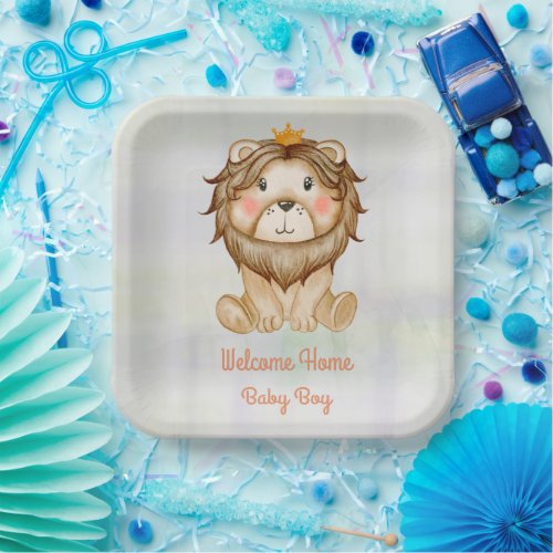 Baby Lion Welcome Baby Boy  Paper Plate