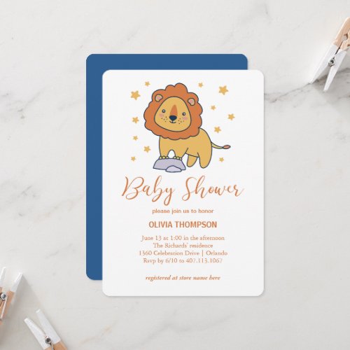 Baby lion with stars design invitation