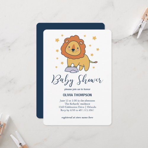 Baby lion with stars design invitation