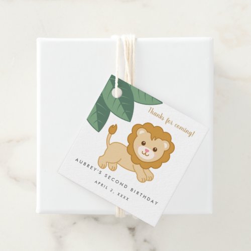 Baby lion with tropical leaves thank you favor tags