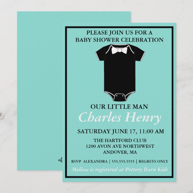 BABY Little Man Tuxedo Sprinkle Shower Party Invitation (Front/Back)