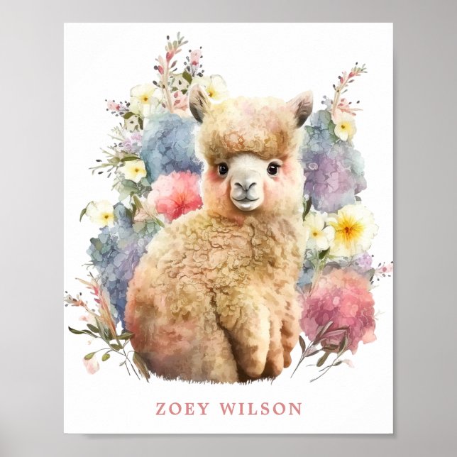 Baby Llama Nursery Decor Kid's Wall Art Girl (Front)
