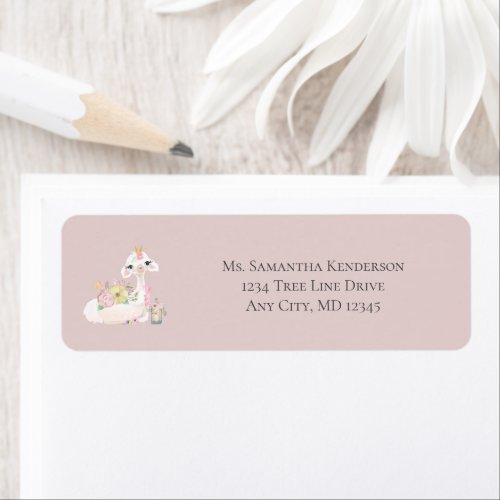 Baby Llama White Flowers return address Label