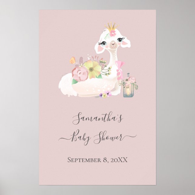 Baby Llama with White and Pink Flowers Adorable  Poster (Front)