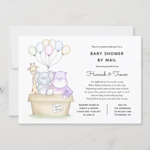 Baby Long Distance Jungle Animals Shower by Mail Invitation