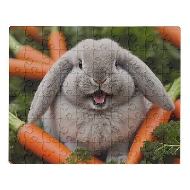 Baby Lop-eared Bunny Hugging Carrots Jigsaw Puzzle (Puzzle Horizontal)