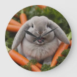 Baby Lop-eared Bunny Hugging Carrots Large Clock