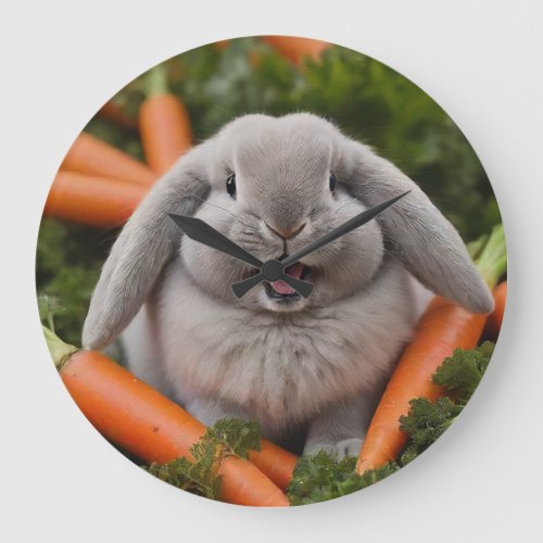 Baby Lop_eared Bunny Hugging Carrots Large Clock