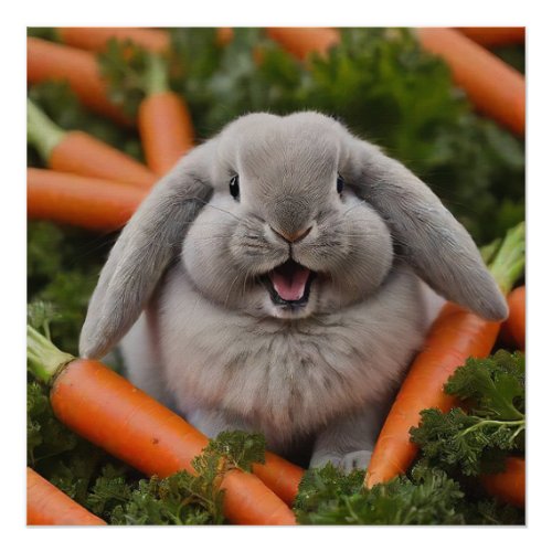 Baby Lop_eared Bunny Hugging Carrots Poster