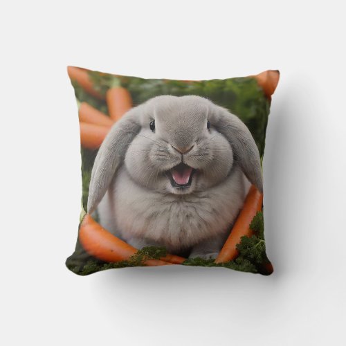Baby Lop_eared Bunny Hugging Carrots Throw Pillow