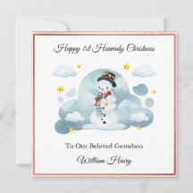 Baby Loss Boy Hat Snowman Christmas Card