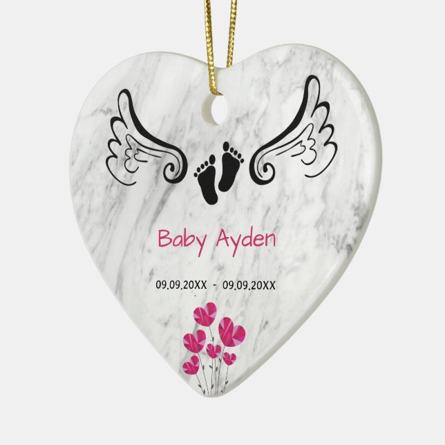 Baby loss memorial with baby name and date ceramic ornament (Left)