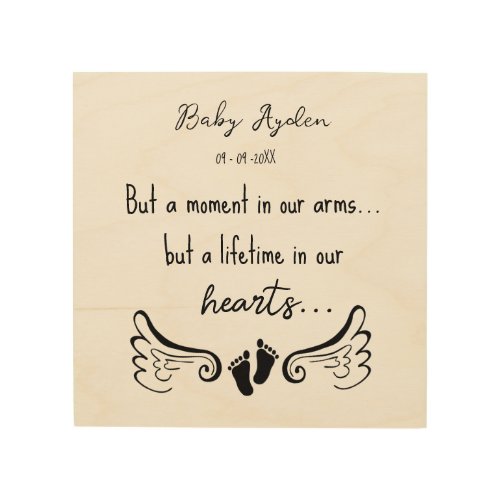 Baby loss memorial with baby name and date wood wall art