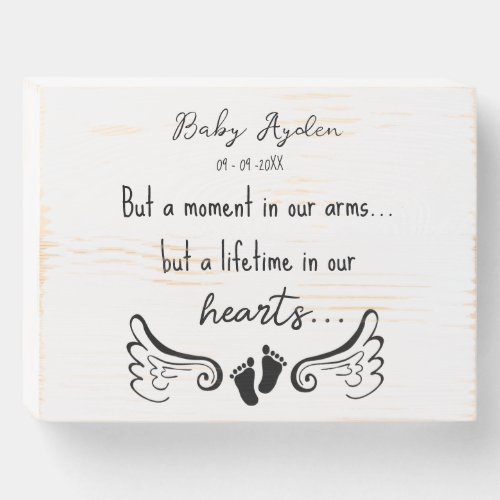 Baby loss memorial with baby name and date wooden box sign