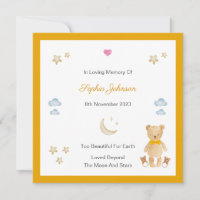 Baby Loss Moon Stars Teddy Memorial Flat Card