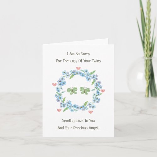 Baby Loss Twins Butterflies  Wreath Sympathy Card