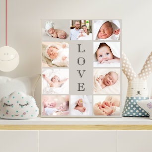 Baby Love 10 Photo Collage Taupe Faux Canvas Print