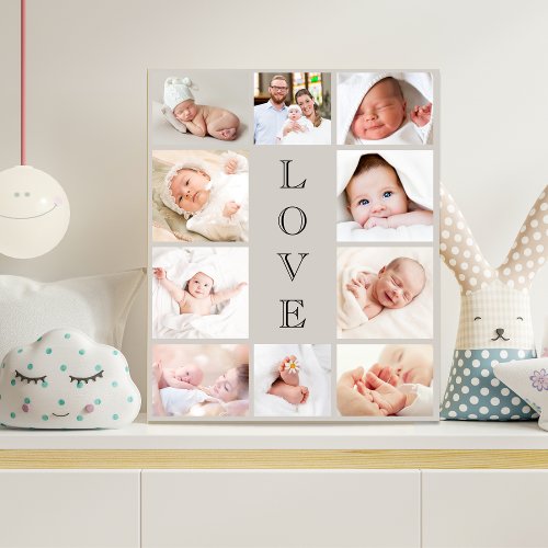 Baby Love 10 Photo Collage Taupe Faux Canvas Print