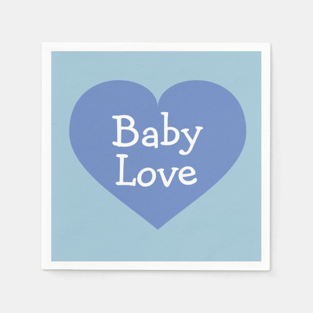 Baby Love Baby Blue Heart Paper Napkins (Front)