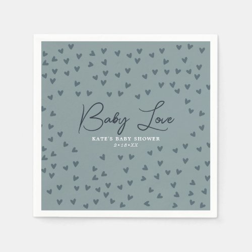 Baby Love Blue Hearts Blue Baby Shower Napkins