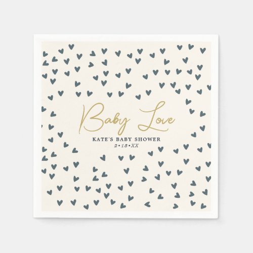 Baby Love Blue Hearts Blue Baby Shower Napkins