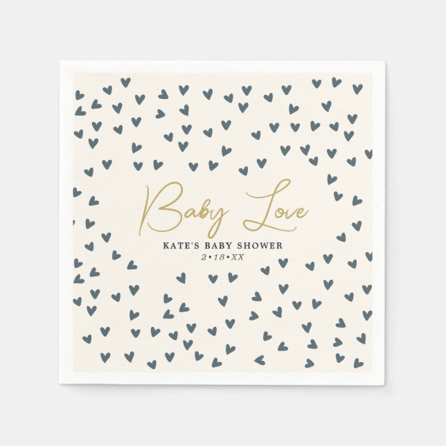Baby Love Blue Hearts Blue Baby Shower Napkins (Front)