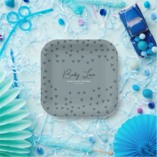 Baby Love Blue Hearts Boy Baby Shower Paper Plates