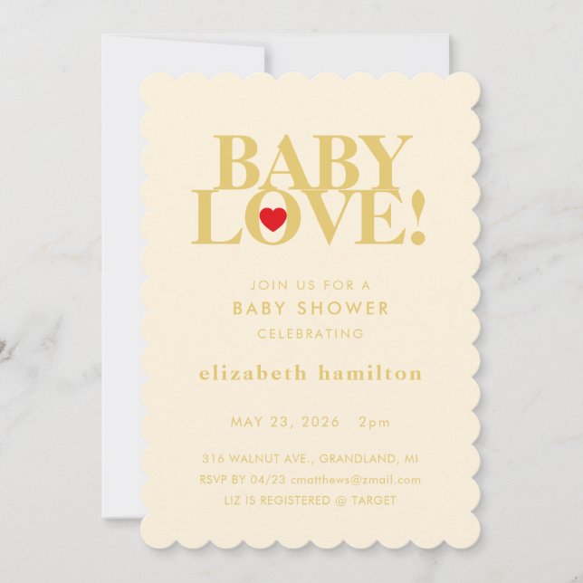 BABY LOVE! Bold Cream Gold Baby Shower Invitation (Front)