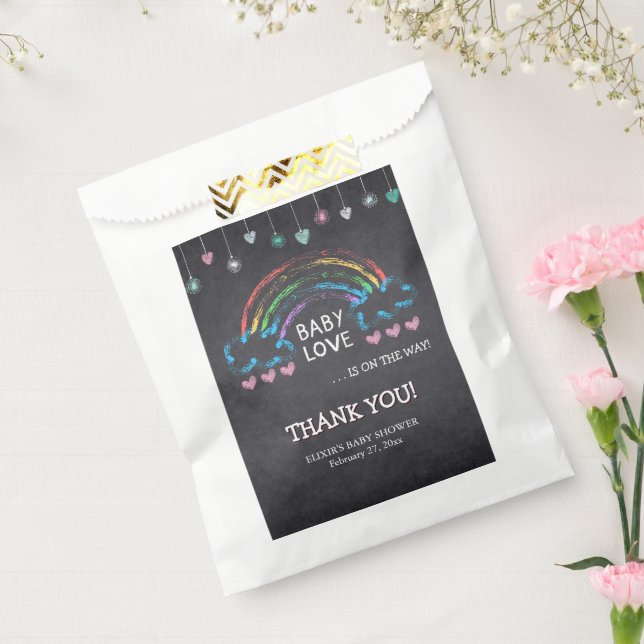 Baby Love Chalkboard Hearts & Rainbow Baby Shower Favor Bag (Sealed)