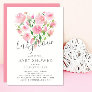 Baby Love Floral Heart Girl Baby Shower Invitation by invitationstop at Zazzle