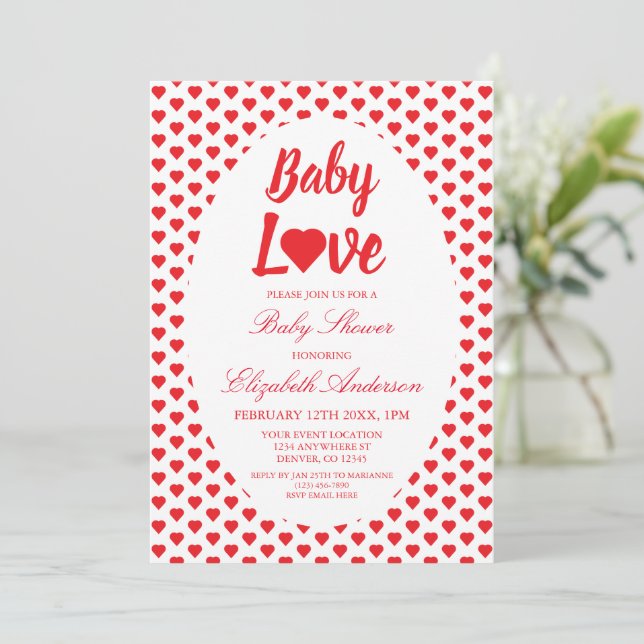 Baby Love Heart Baby Shower Invitation (Standing Front)