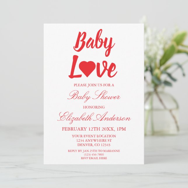 Baby Love Heart Baby Shower Invitation (Standing Front)