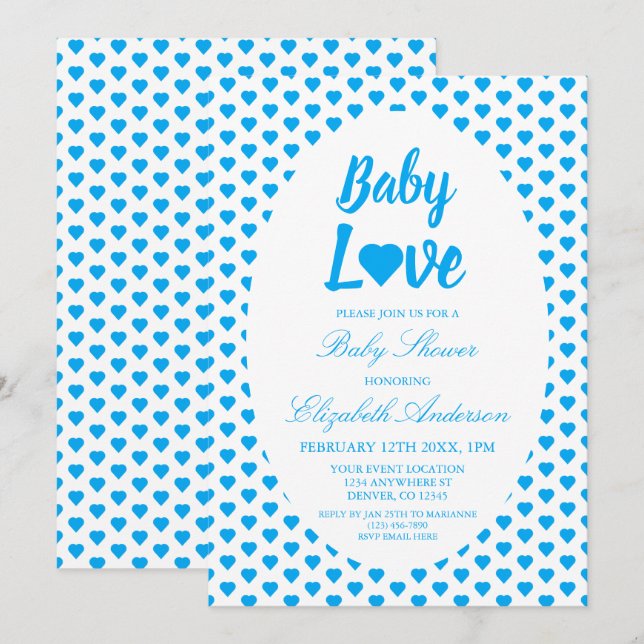 Baby Love Heart Boy Baby Shower Invitation (Front/Back)
