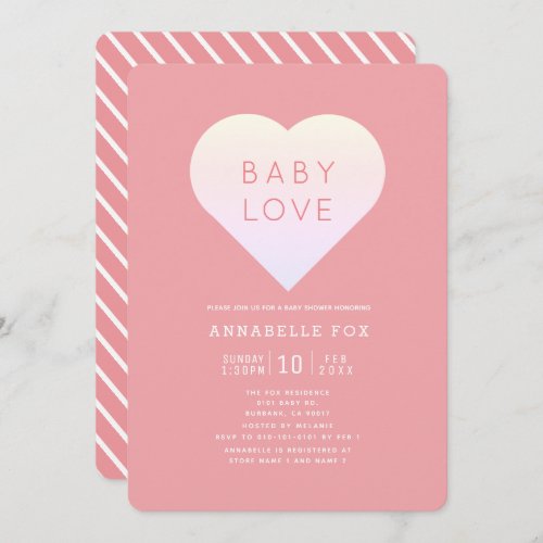 Baby Love  Heart Pink Valentines Day Baby Shower Invitation