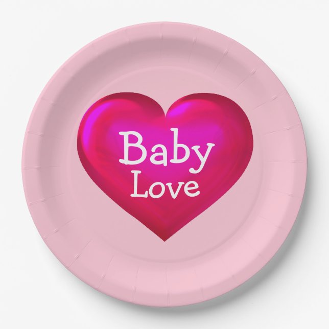 Baby Love Hot Pink Heart  Paper Plates (Front)