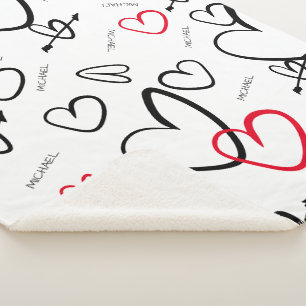 Baby Love Personalized Name Hearts Pattern Baby  Sherpa Blanket