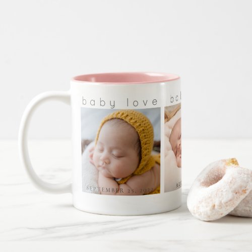 Baby Love  Photo Collage Birth Announcement Two_Tone Coffee Mug